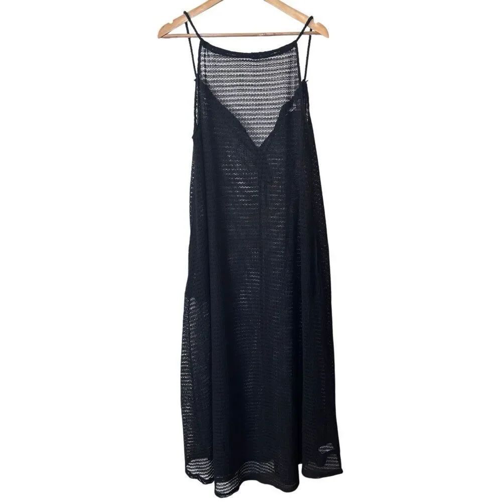 Haute hippie knit maxi coverup swim dress black medium pockets